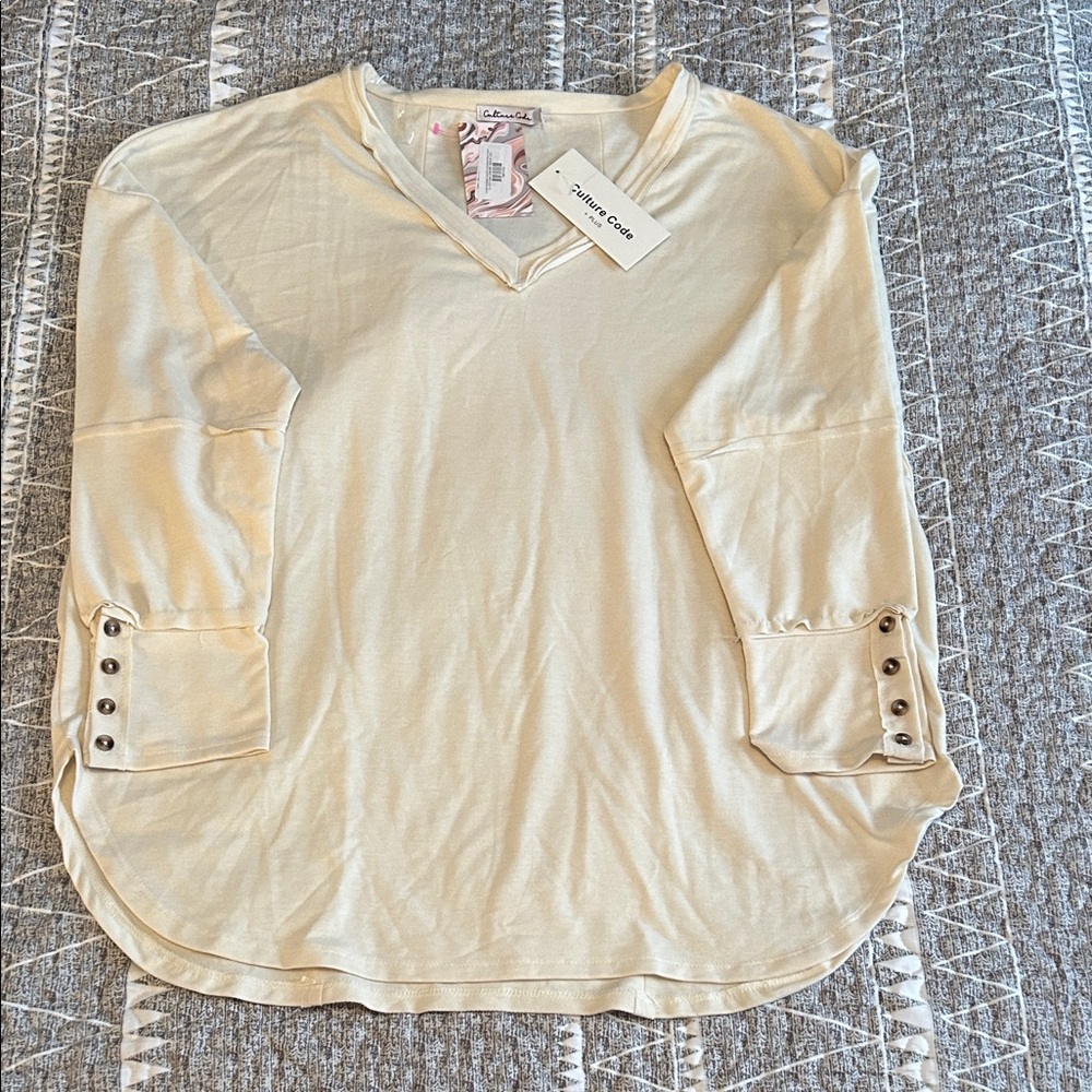 Elegant Cream Long Sleeve Womens Tee